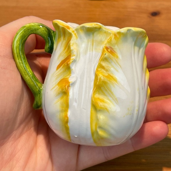 VTG Lefton Yellow Cabbage Rose Salt and Pepper Shakers Handles Cottagecore Green - Picture 9 of 16